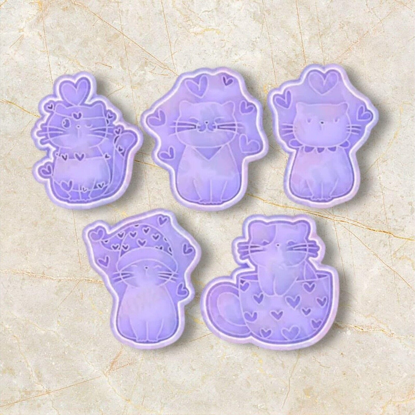 Valentines Day Cats Cookie Cutters. Set of 5 cookie cutters. Cute cats. Cats