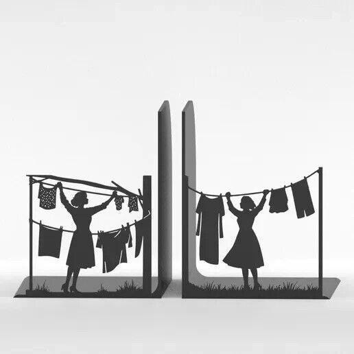 Vintage Woman Doing Laundry Bookend - Farmhouse Rustic Decor