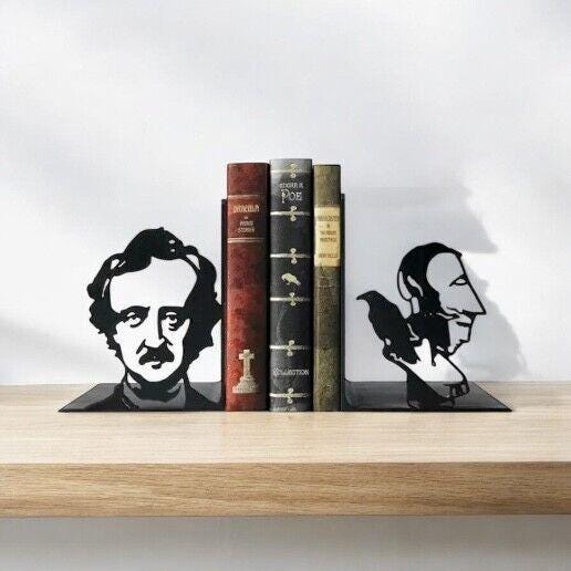 Edgar Allan Poe Bookends for your bookshelf. Really Cute Bookends.