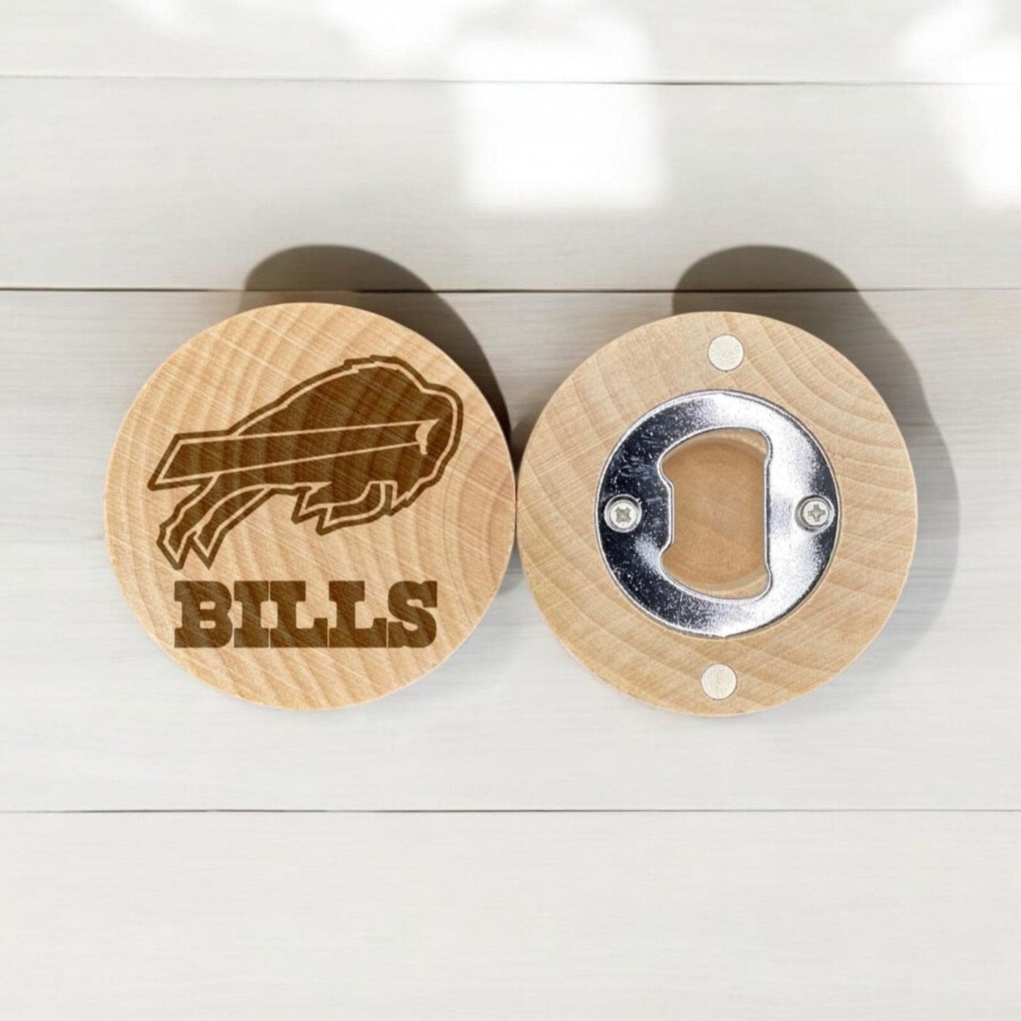 Charging Buffalo Engraved Bottle Opener – Red, White & Blue Football Fan Gift