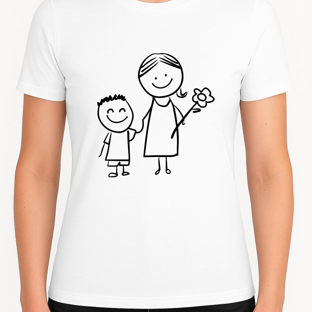Stick Figure Mom and Kid T-Shirt – Cute Hand-Drawn Style, Fun Gift for Mother’s Day