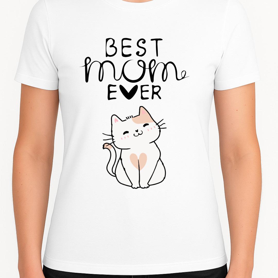 Best Mom Ever Cat T-Shirt – Cute Kitty Gift for Cat Moms, Mother’s Day Shirt with Heart Detail, Funny Mom Tee