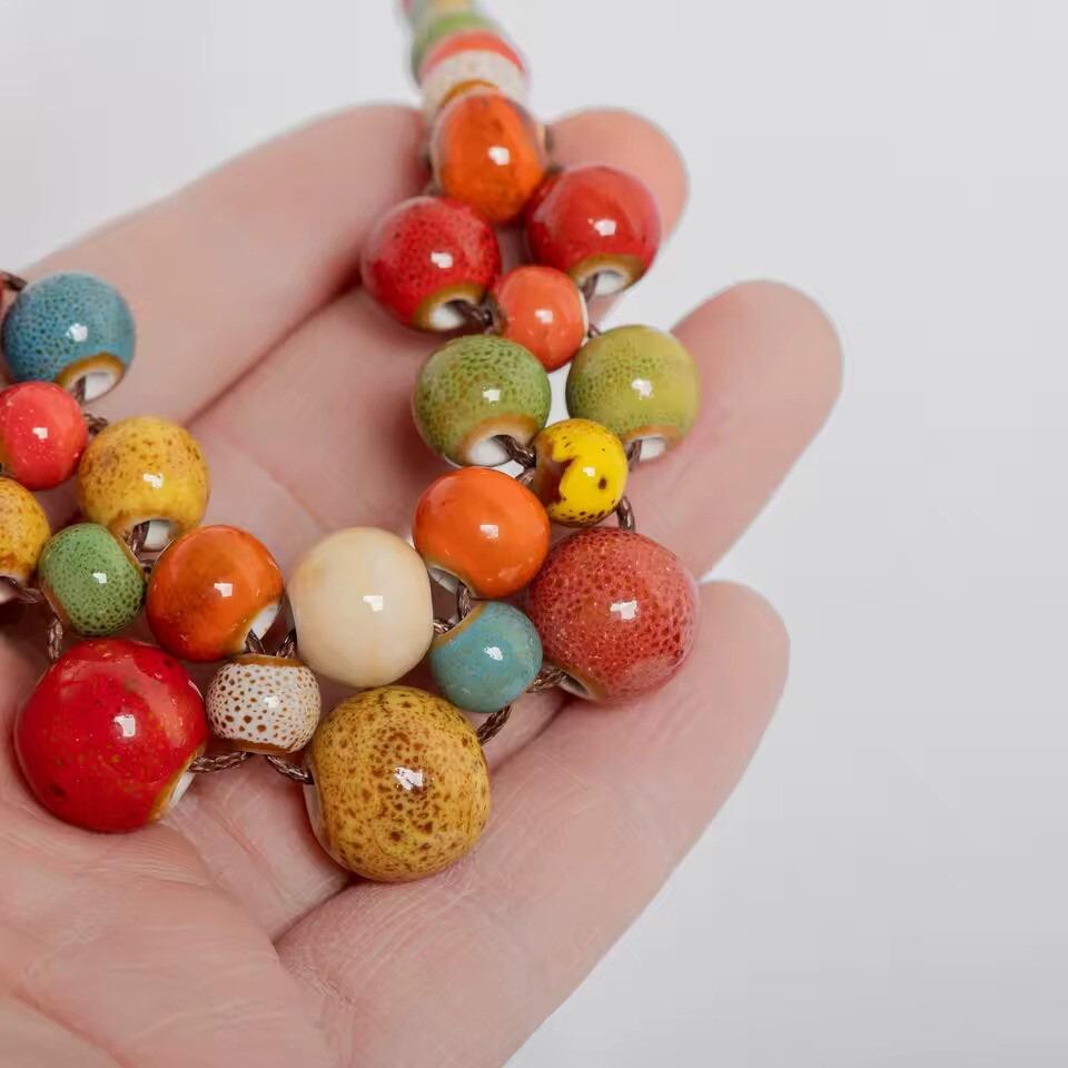 Handmade Colorful Ceramic Bead Necklace – Boho Chunky Statement Jewelry
