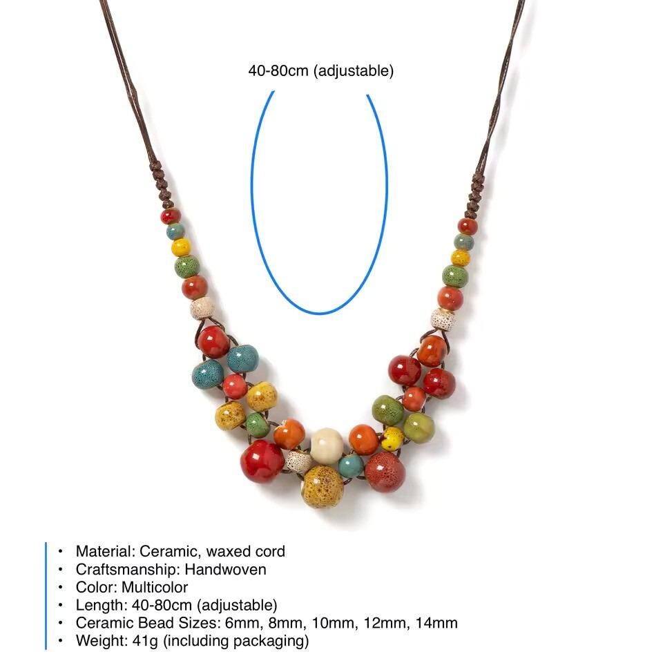 Handmade Colorful Ceramic Bead Necklace – Boho Chunky Statement Jewelry