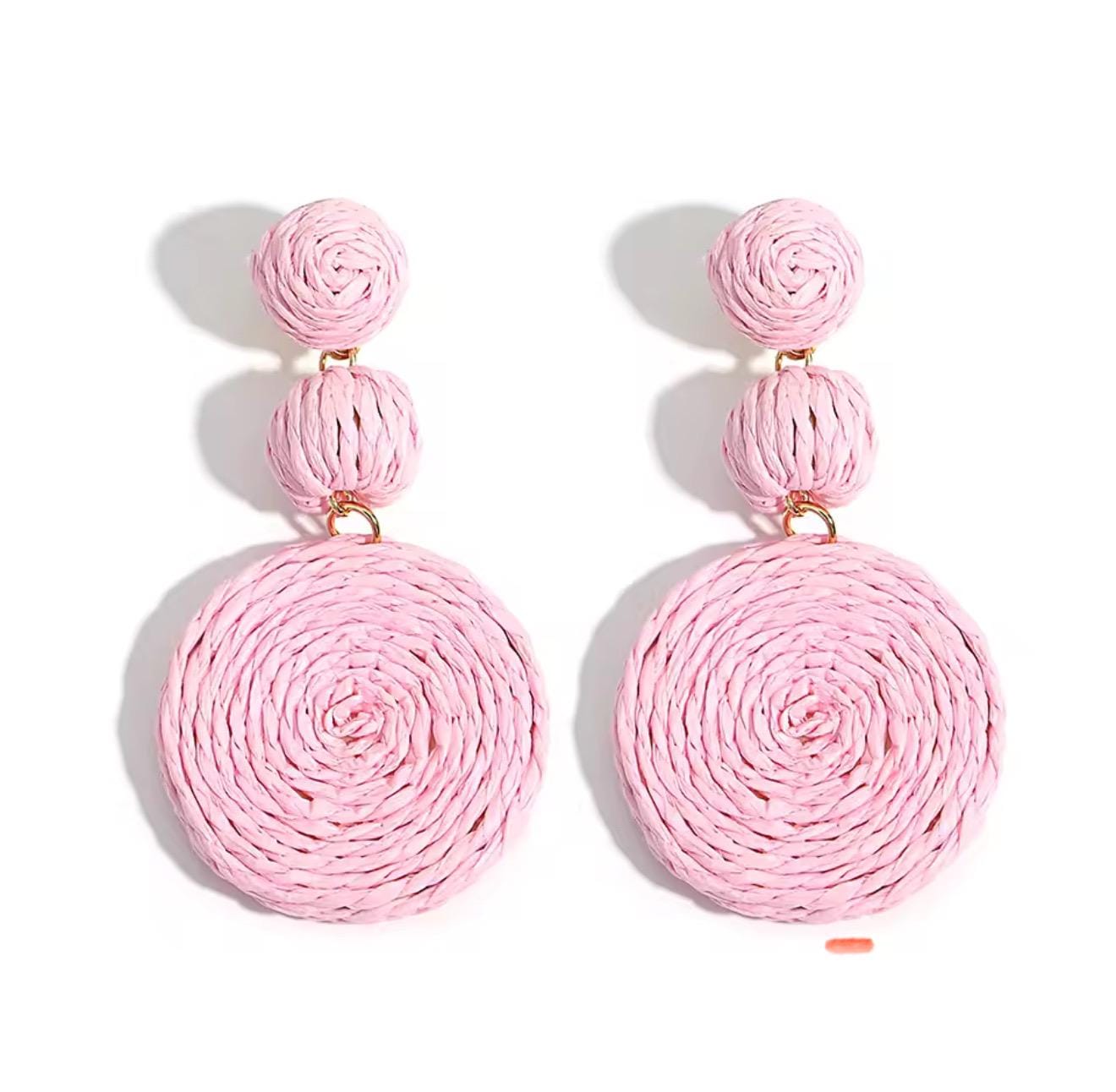 Boho Yellow Raffia Round Drop Earrings for Women Handmade Geometric Rattan Knit Hanging Earrings Summer Beach Jewelry
