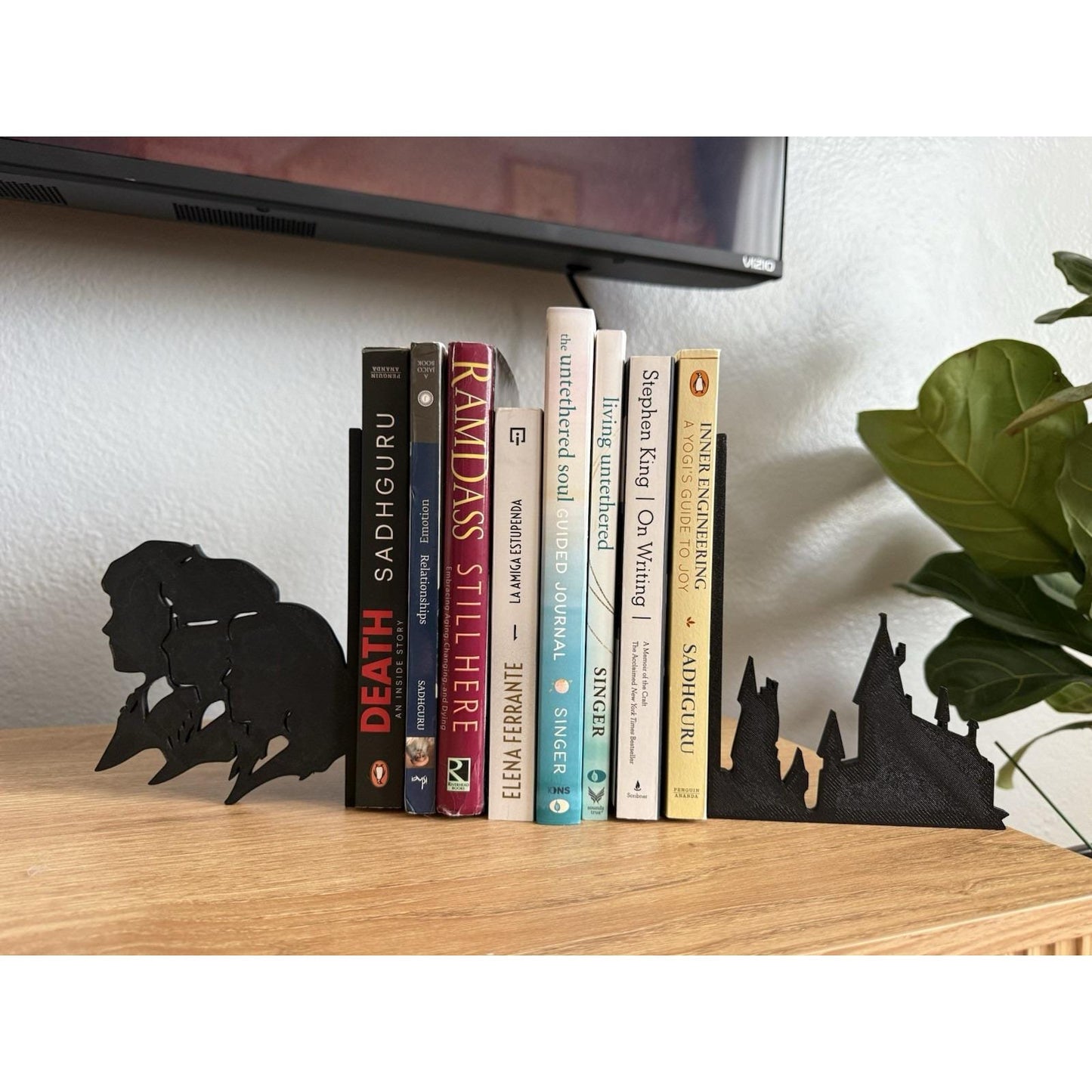 Witch School Silhouette Bookend Set – Magical Bookshelf Decor, 3D Printed