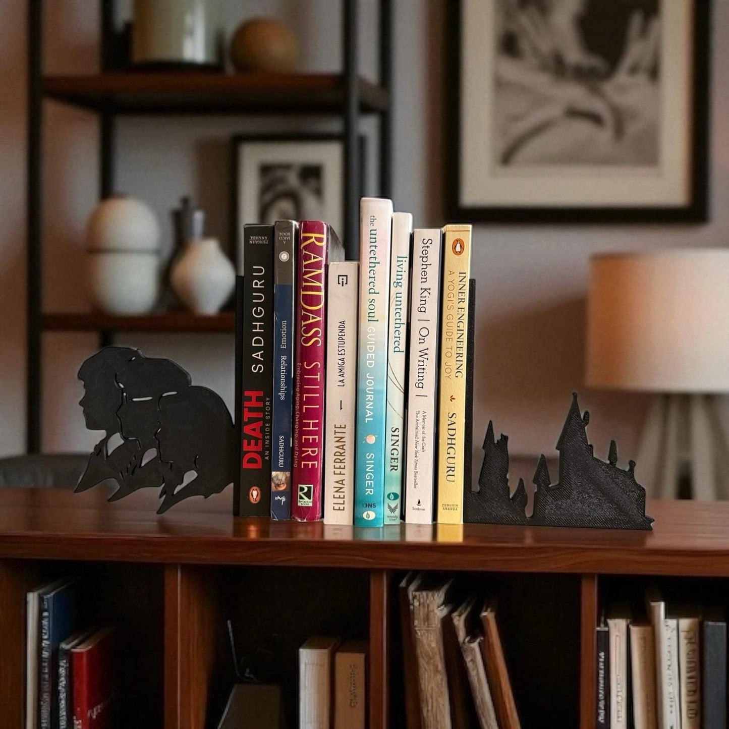 Witch School Silhouette Bookend Set – Magical Bookshelf Decor, 3D Printed