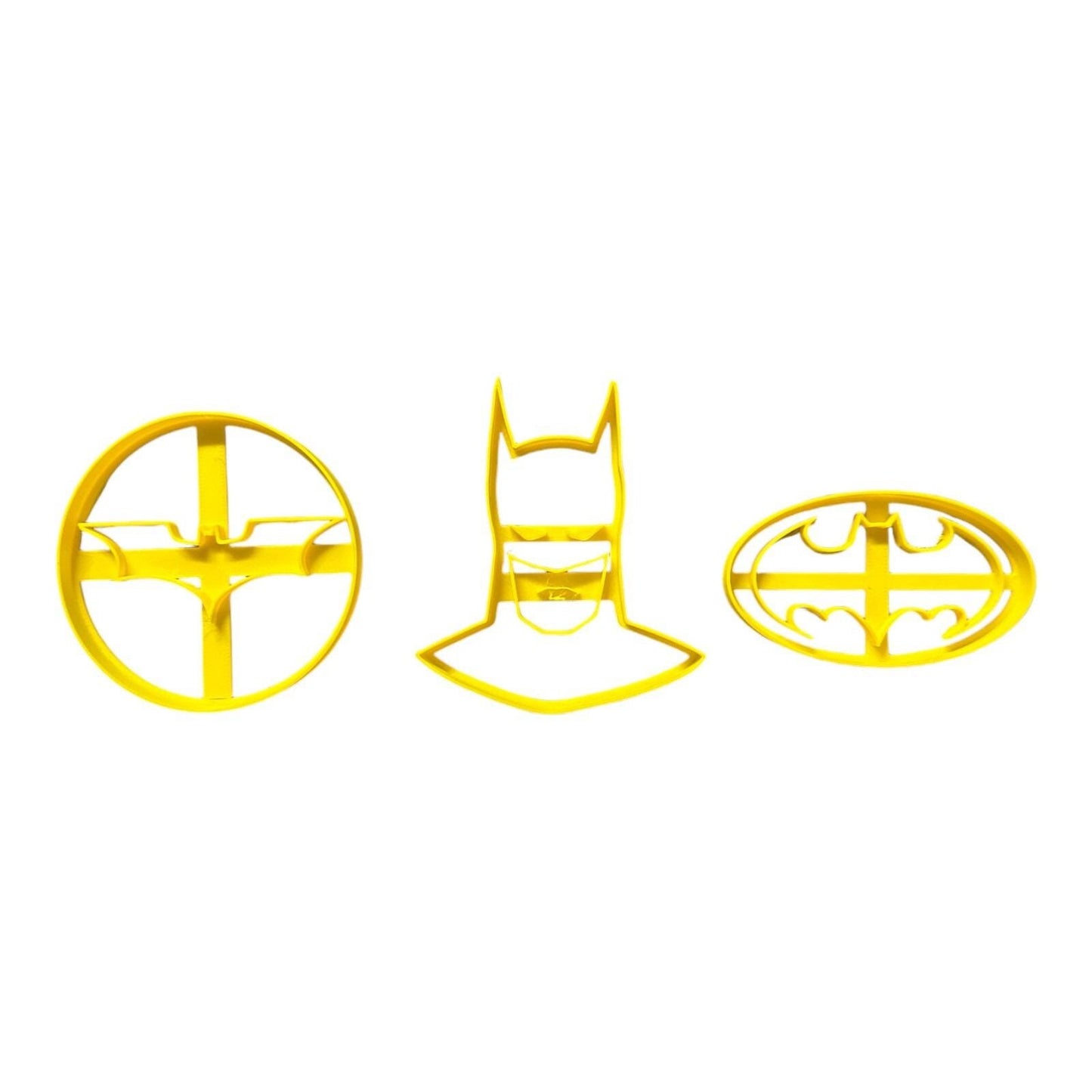 Masked Hero Cookie Cutter Set β 3 Piece Set, Superhero Silhouette & Emblem, 3D Printed, 3.5"
