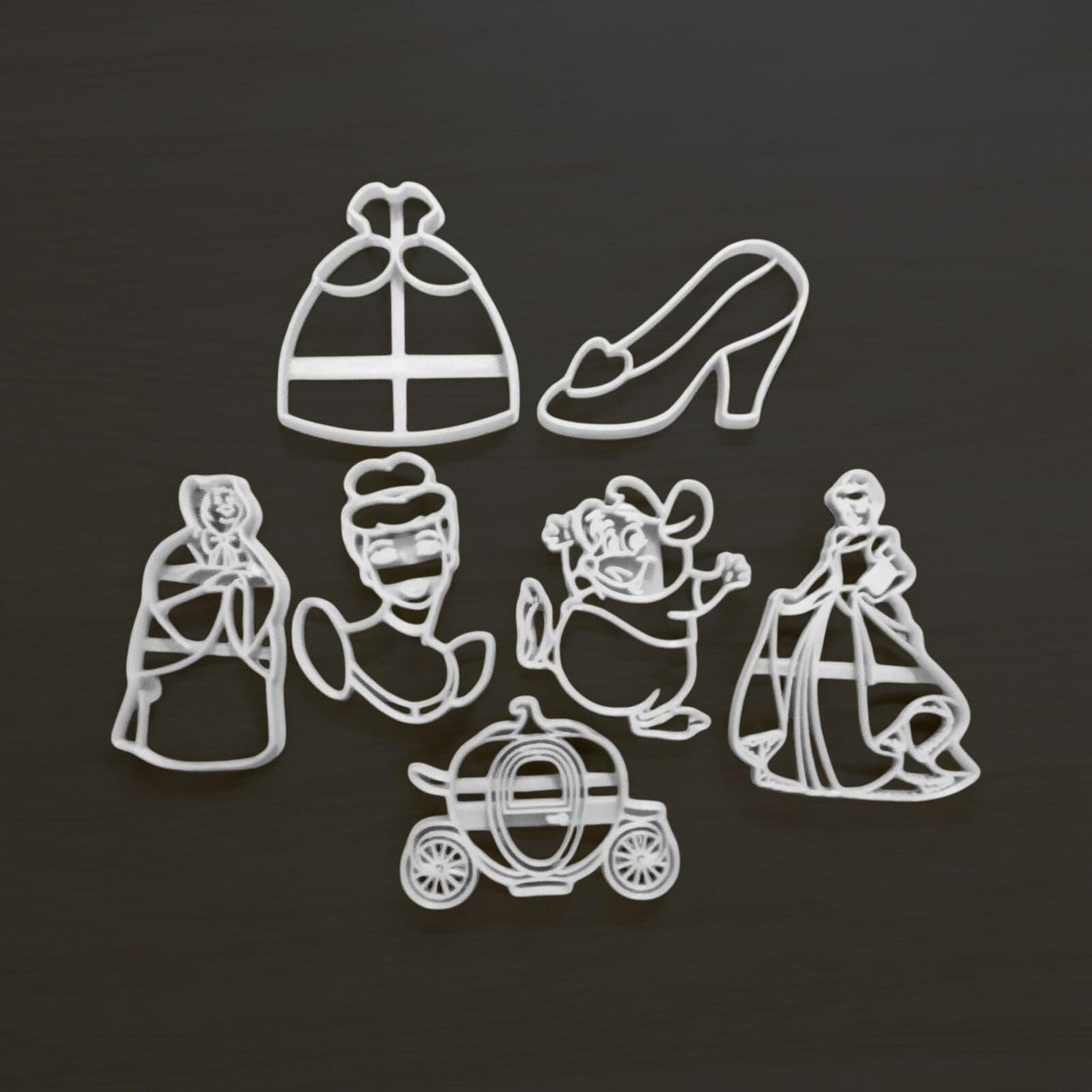 Fairy Tale Princess Cookie Cutter Set – Dress, Shoe, Mice & Carriage – 3D Printed Baking Tools