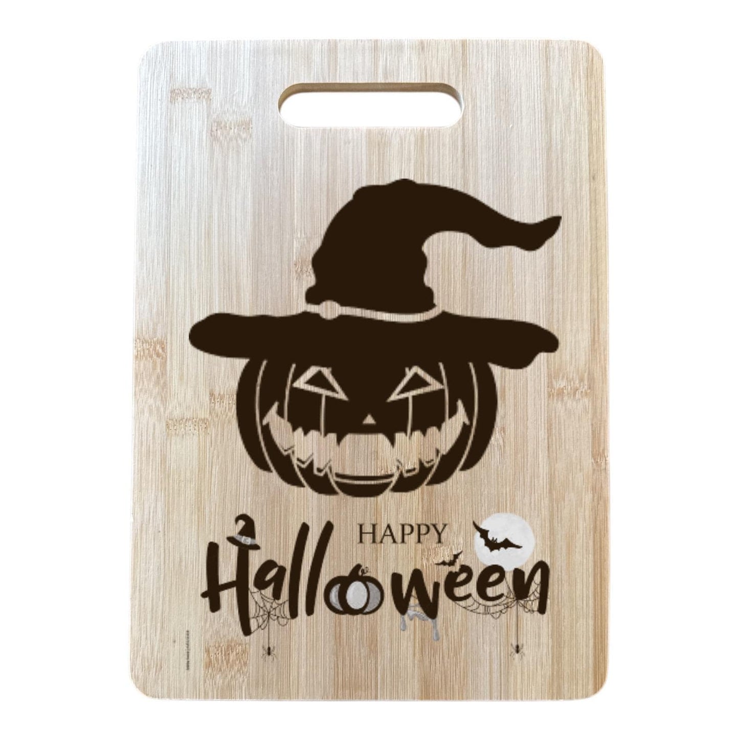 Halloween Bamboo Cutting Board – Jack-o'-Lantern with Witch Hat