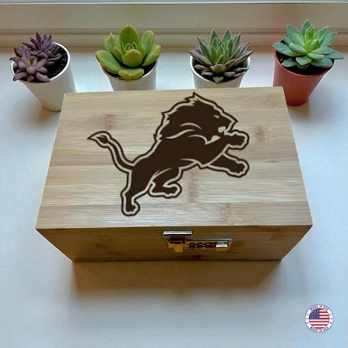 Football Blue Lion Bamboo Storage Box with Combo Lock & Tray – Wooden Keepsake Organizer