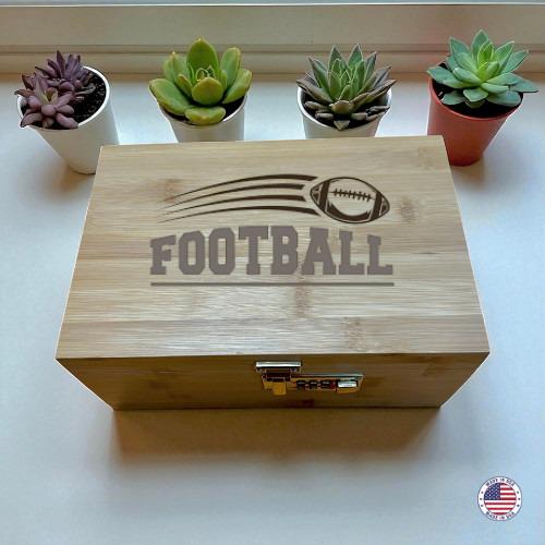 Football Stash Box β Bamboo Locking Storage with Combo Lock + Tray
