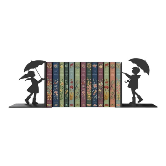 Boy and girl in the rain bookends. Bookends