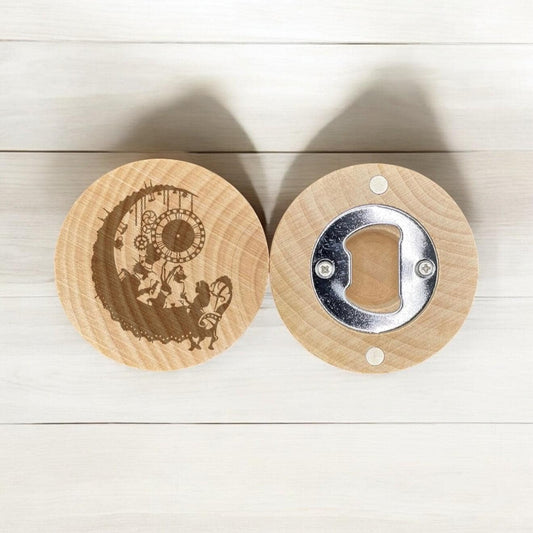Steampunk Wonderland Moon Engraved Bottle Opener – Whimsical Gift for Fantasy Fans