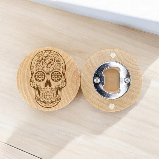 Sugar Skull Engraved Magnetic Bottle Opener - Day of the Dead Gift