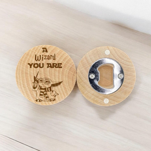 Cute Green Wizard Engraved Bottle Opener – Funny Gift for Galaxy Lovers
