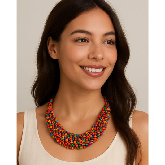Handmade Multicolor Chunky Beaded Necklace – Boho Statement Jewelry for Women
