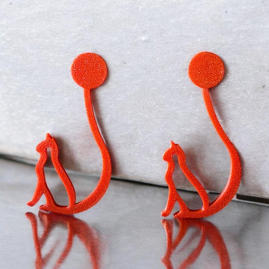3D Printed Cat Earrings. Handmade Red PLA Statement Jewelry, Lightweight & Eco-Friendly Gift for Cat Lovers