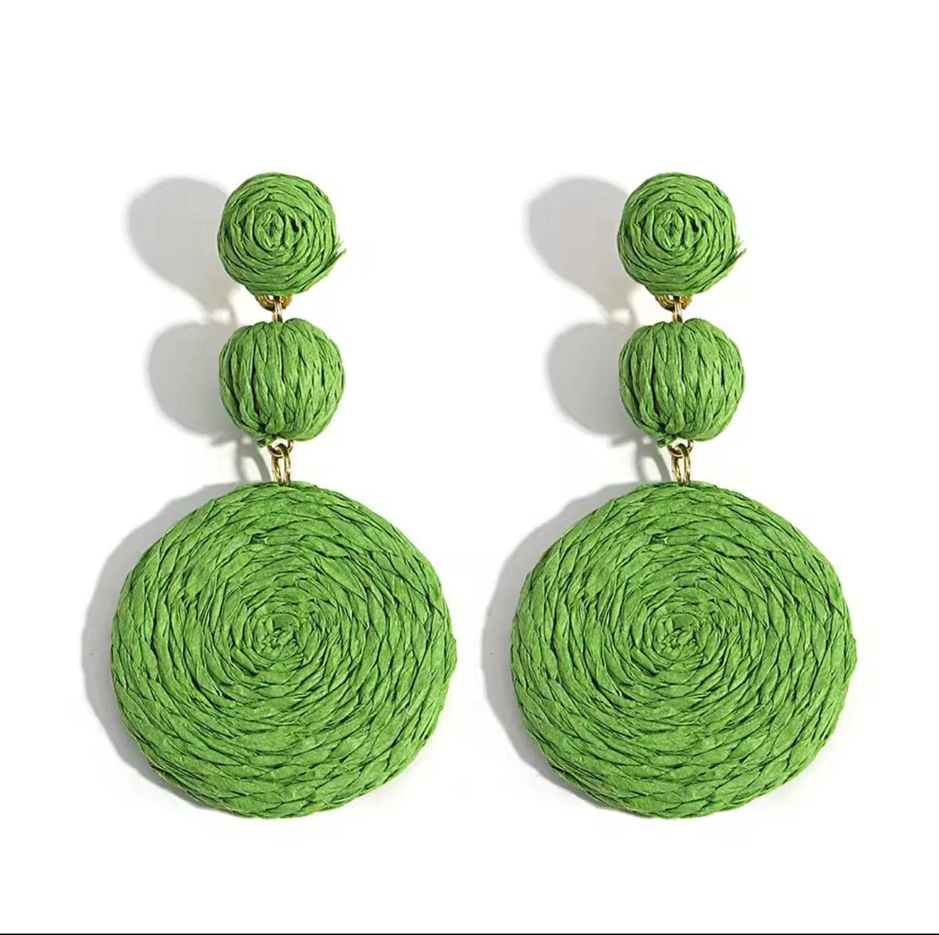 Boho Yellow Raffia Round Drop Earrings for Women Handmade Geometric Rattan Knit Hanging Earrings Summer Beach Jewelry