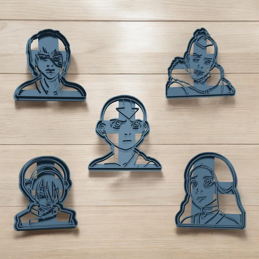 Element Warrior Cookie Cutter Set – 5 Heroic Faces, Anime-Inspired, 3D Printed, 3.5"
