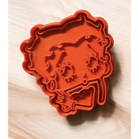 Retro Cartoon Girl Cookie Cutter – 3D Printed, Curly Hair Style, 3.5"