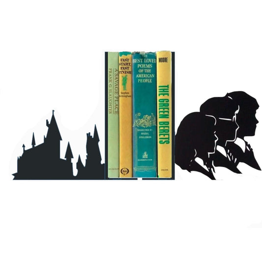 Witch School Silhouette Bookend Set – Magical Bookshelf Decor, 3D Printed