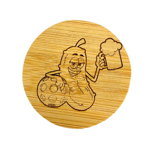 Engraved Bamboo Coaster – Party Peanut with Beer Mug & Disco Ball Design
