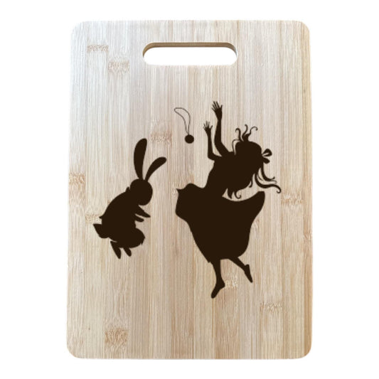 Dancing Friends Bamboo Cutting Board – Rabbit and Girl Silhouette