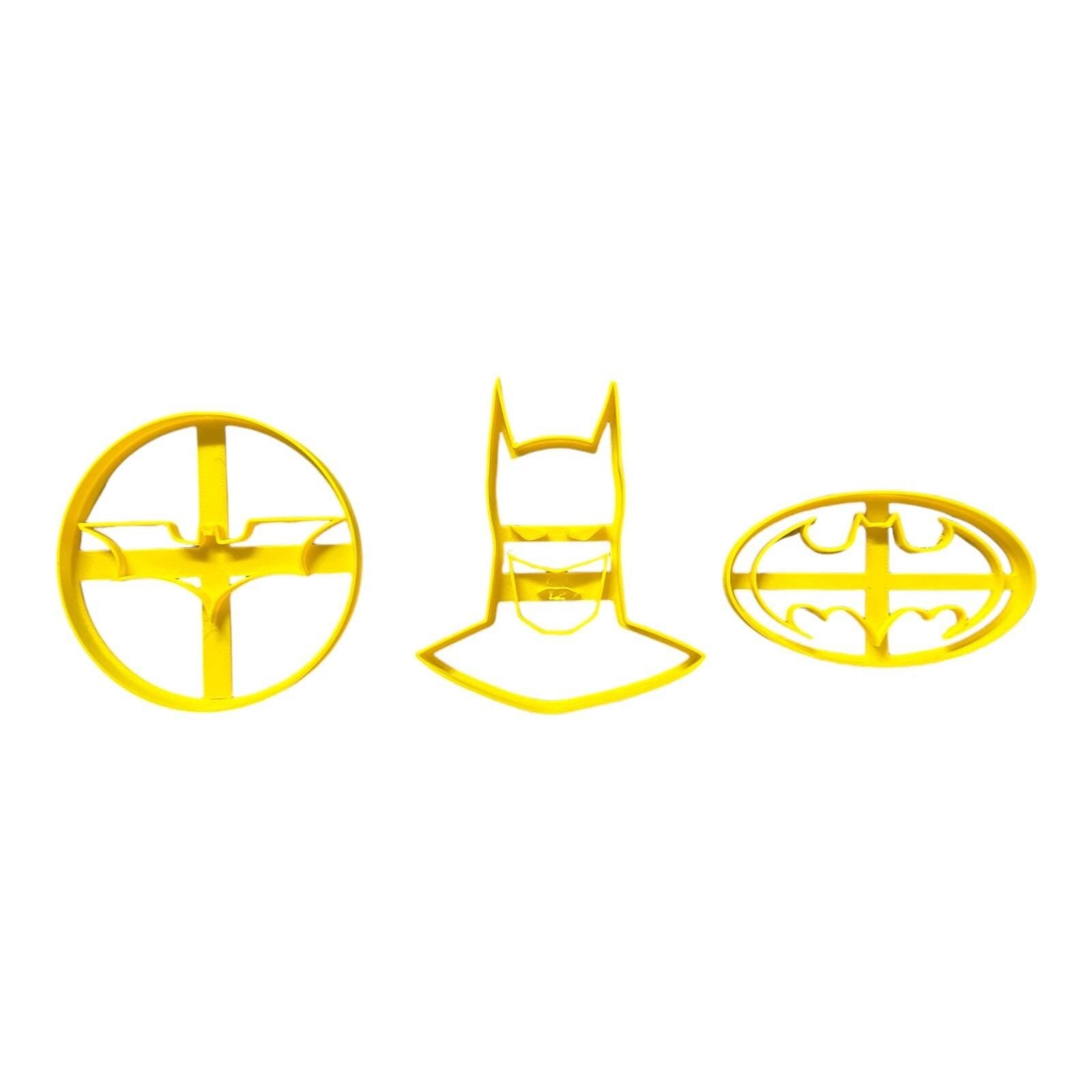 Masked Hero Cookie Cutter Set – 3 Piece Set, Superhero Silhouette & Emblem, 3D Printed, 3.5"