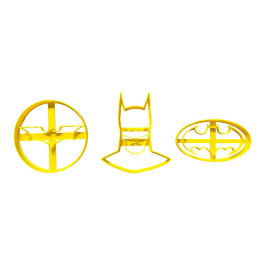Masked Hero Cookie Cutter Set – 3 Piece Set, Superhero Silhouette & Emblem, 3D Printed, 3.5"