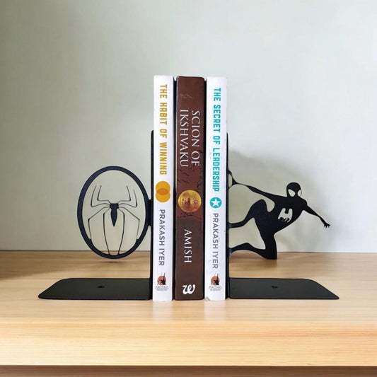 Web Hero Bookends – Superhero Metal Book Holder for Kids & Comic Lovers – Sturdy Shelf Organizer