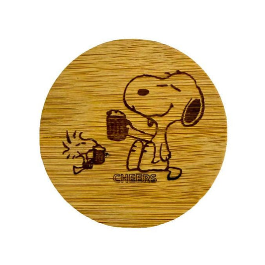 Engraved Bamboo Coaster – Dog & Bird Cheers Design for Cartoon Lovers