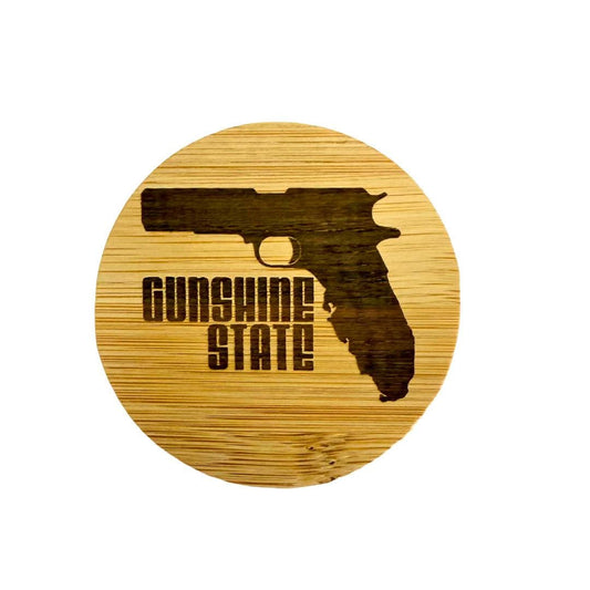 Engraved Bamboo Coaster – Florida State Outline with Bold Graphic Design