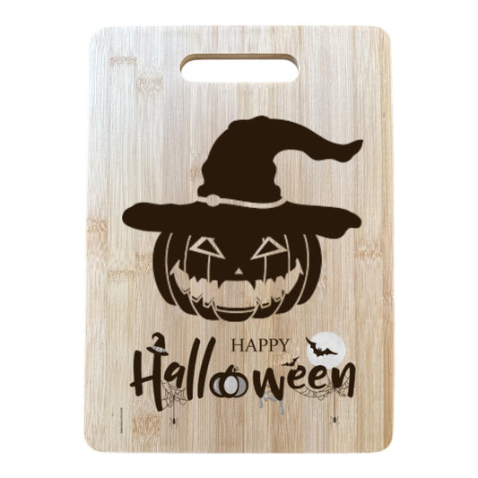 Halloween Bamboo Cutting Board – Jack-o'-Lantern with Witch Hat