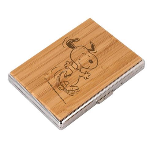 Engraved Cartoon Dog Wooden Cigarette Case – Bamboo & Metal Wallet Holder for 9 Cigarettes