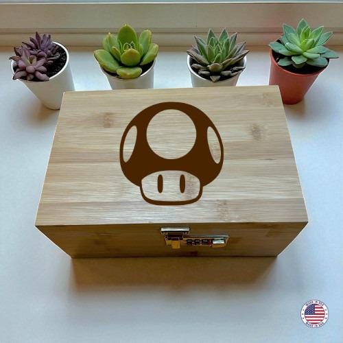 1 Up Mushroom Decorative Storage– Bamboo Storage Box with Lock & Tray
