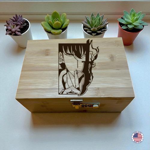 Anime Mystery Face Stash Decorative Storage– Bamboo Storage Box with Lock & Rolling Tray