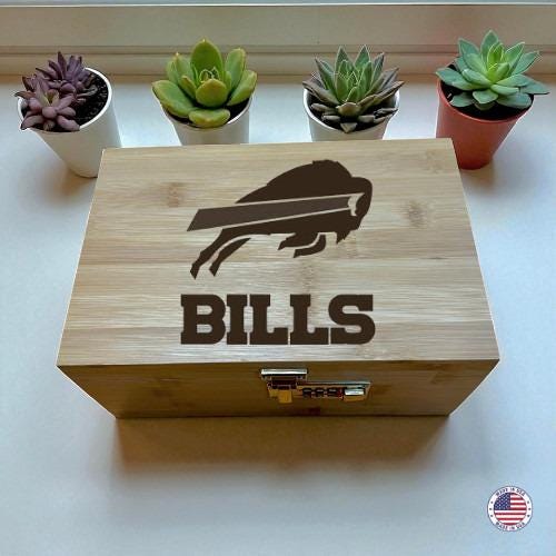 American Football Logo Bamboo Storage Box with Lock & Tray – Decorative Organizer Gift