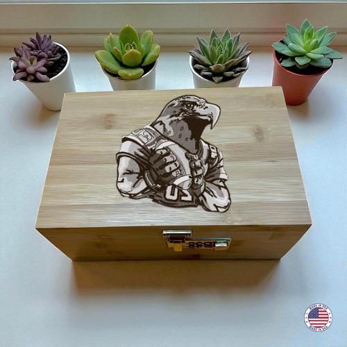 Sports Team Style Falcon Bamboo Storage Box with Lock & Tray – Wooden Keepsake Organizer
