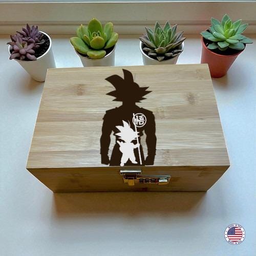 Anime-Inspired Character Logo Bamboo Storage Box with Lock & Tray – Wooden Gift Box