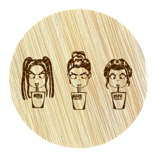 Laser Engraved Bamboo Bottle Opener– Trio Girls Drinking Soda Cups