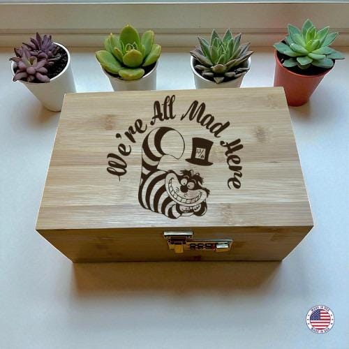 Fantasy Cat Bamboo Storage Box with Lock & Tray – Wooden Keepsake Organizer