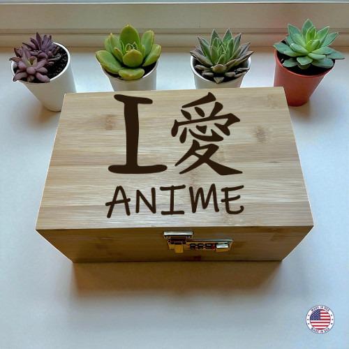 I Love Anime Bamboo Decorative Storage with Combo Lock & Tray – Wooden Keepsake